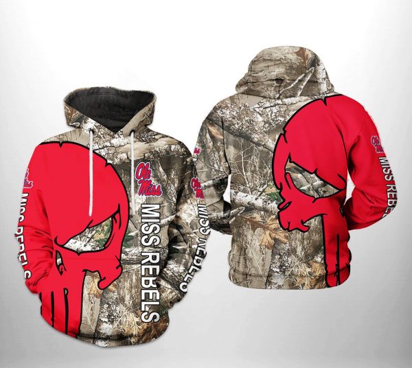 Ole Miss Rebels NCAA Camo Veteran Hunting 3D Printed Hoodie/Zipper Hoodie