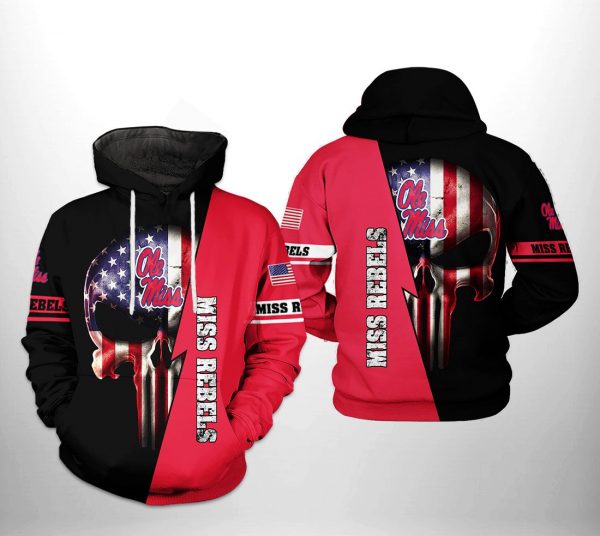 Ole Miss Rebels NCAA US Flag Skull 3D Printed Hoodie/Zipper Hoodie