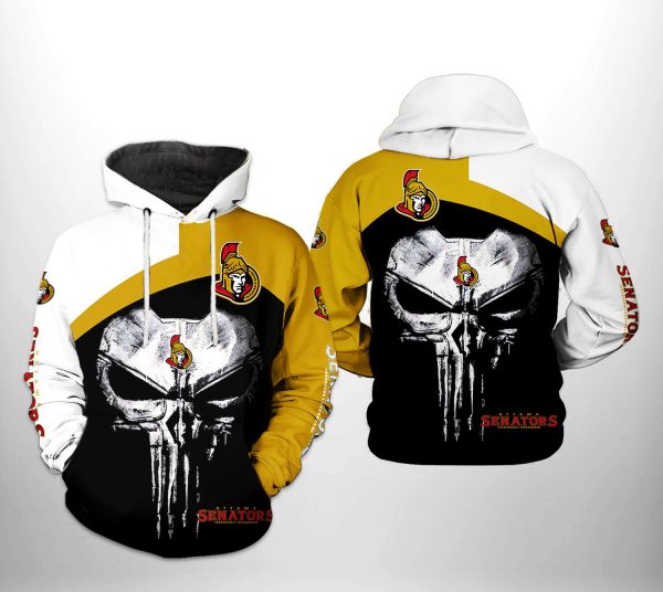 Ottawa Senators NHL Skull Punisher 3D Printed Hoodie/Zipper Hoodie