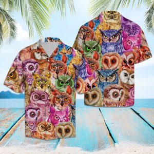 Owl Color Hawaiian Shirt Summer Button Up