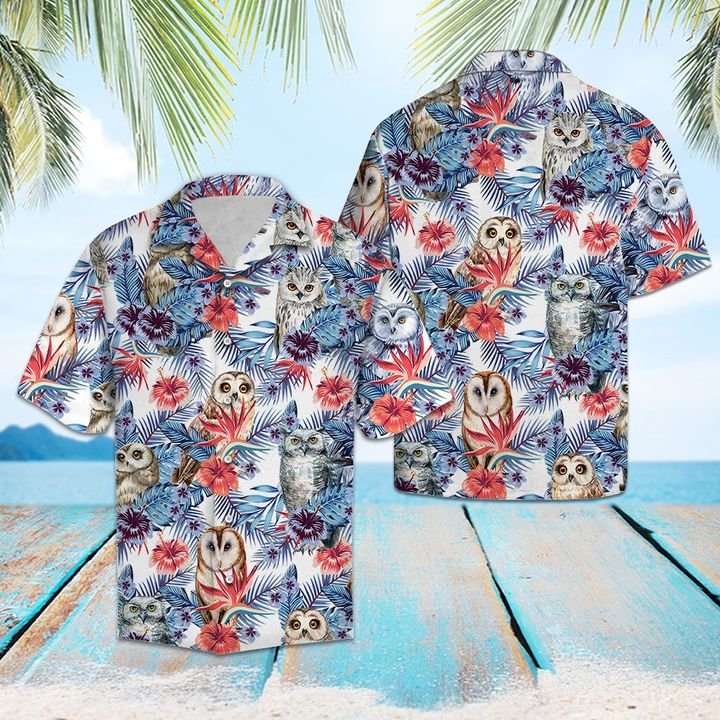 Owl Hibiscus Flower Hawaiian Shirt Summer Button Up