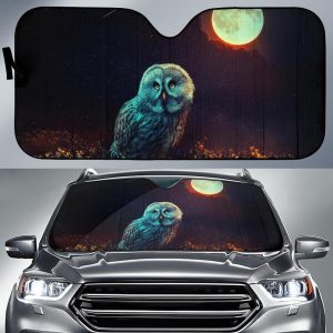 Owl Night Full Moon Surreal Car Auto Sun Shade