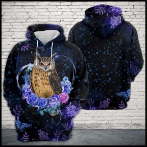 Owl Purple Heart Flower 3D Printed Hoodie/Zipper Hoodie