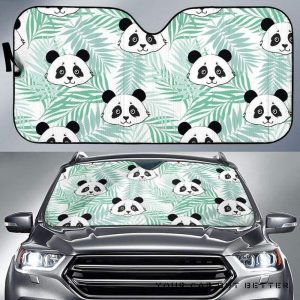 Panda Pattern Tropical Leaves Car Auto Sun Shade