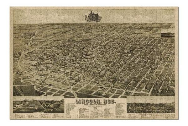 Panoramic Map, Lincoln, Nebraska (1889) Jigsaw Puzzle Set
