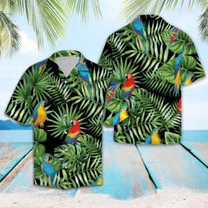 Parrot Green Tropical Hawaiian Shirt Summer Button Up