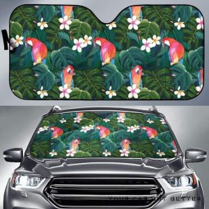 Parrot Palm Tree Leaves Flower Hibiscus Pattern Car Auto Sun Shade