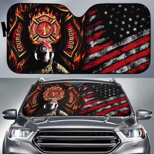 Patriotic Fire Fighter Car Auto Sun Shade