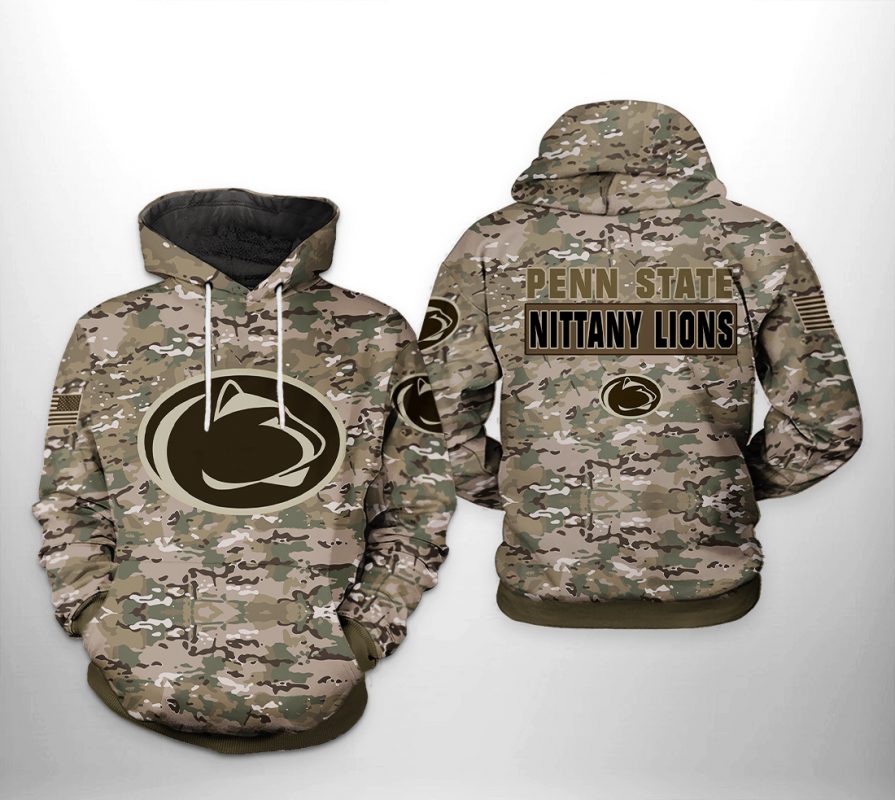 Penn State Nittany Lions NCAA Camo Veteran 3D Printed Hoodie/Zipper Hoodie