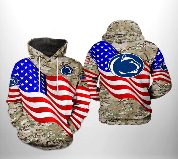 Penn State Nittany Lions NCAA US Flag Camo Veteran 3D Printed Hoodie/Zipper Hoodie