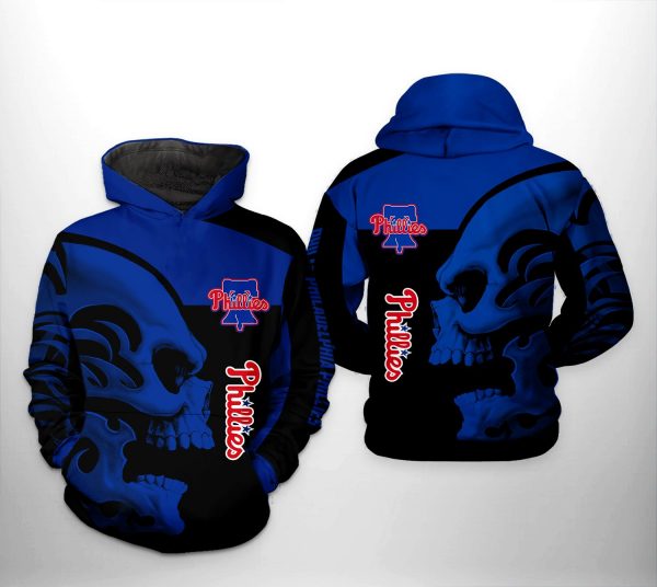 Philadelphia Phillies MLB Skull 3D Printed Hoodie/Zipper Hoodie