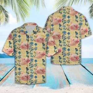 Pig Floral Hawaiian Shirt Summer Button Up