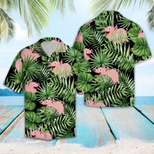 Pig Green Hawaiian Shirt Summer Button Up