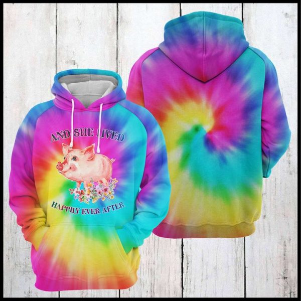 Pig Happy Tie Dye 3D Printed Hoodie/Zipper Hoodie