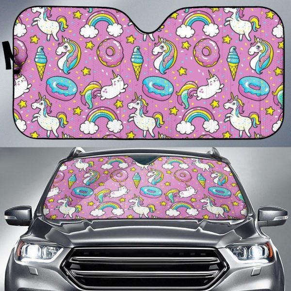 Pink Girly Unicorn Donut Car Auto Sun Shade