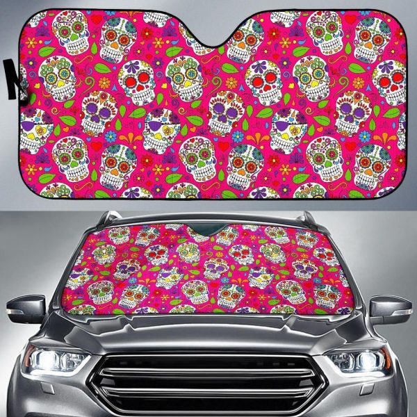 Pink Sugar Skull Car Auto Sun Shade