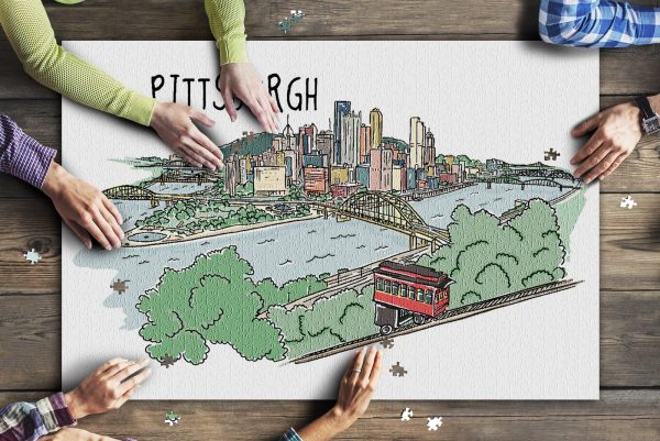 Pittsburgh, Pennsylvania Line Drawing Jigsaw Puzzle Set