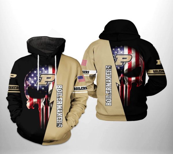 Purdue Boilermakers NCAA US Flag Skull 3D Printed Hoodie/Zipper Hoodie