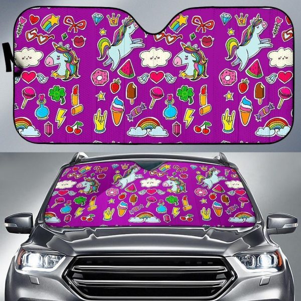 Purple Girly Unicorn Car Auto Sun Shade