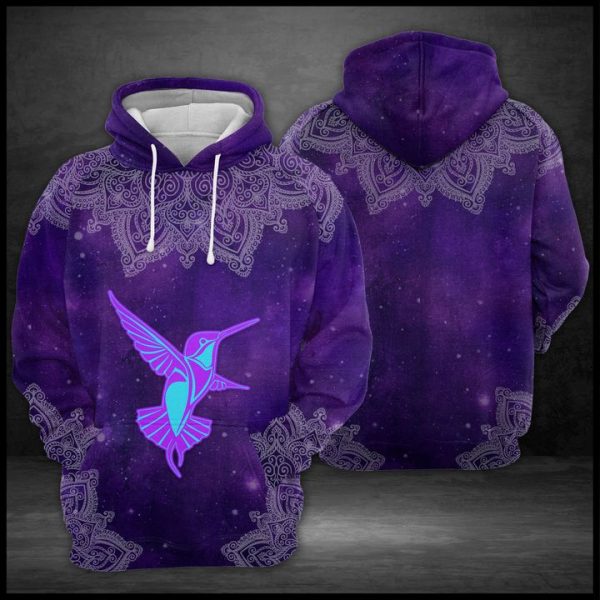 Purple Humming Bird Mandala 3D Printed Hoodie/Zipper Hoodie