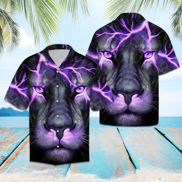 Purple Lion Hawaiian Shirt Summer Button Up