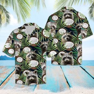 Raccoon Coconut Tropical Hawaiian Shirt Summer Button Up