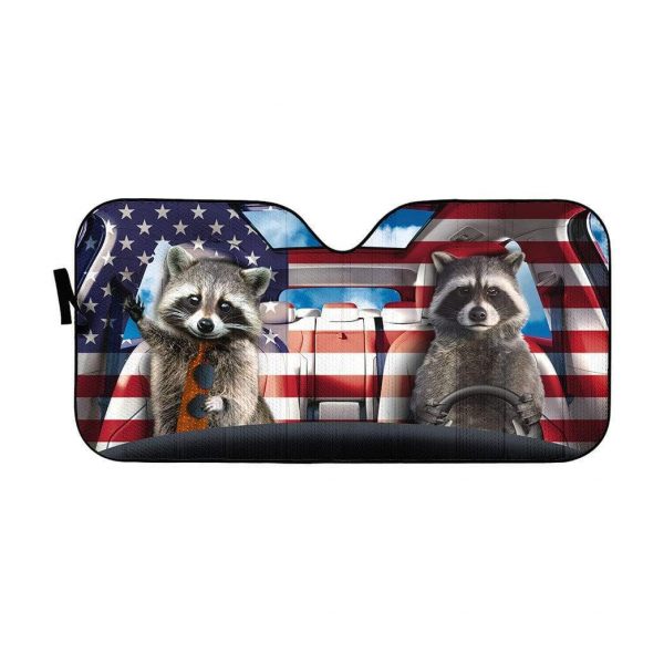 Raccoon Independence Day Car Auto Sun Shade