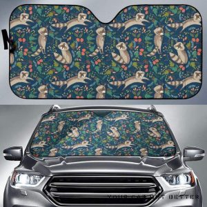 Raccoon Tropical Leaves Pattern Car Auto Sun Shade