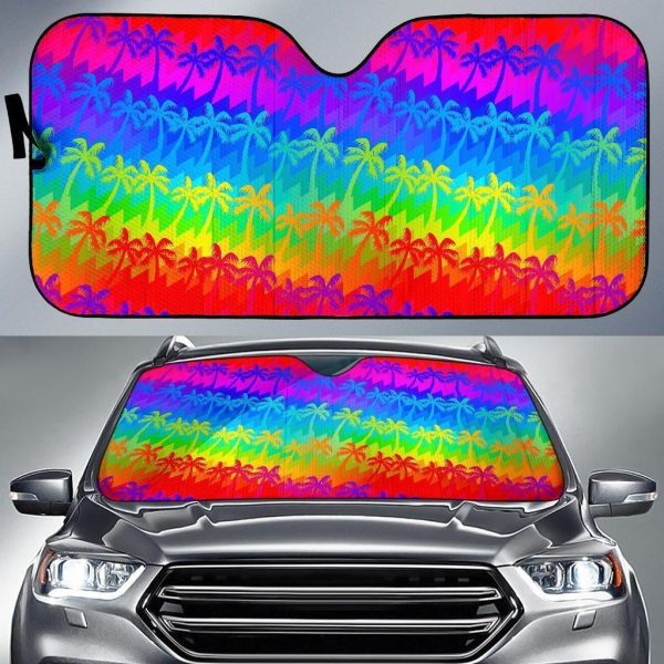 Rainbow Palm Tree Car Auto Sun Shade