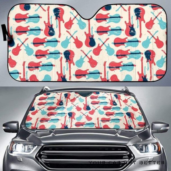 Red Blue Guitar Pattern Car Auto Sun Shade