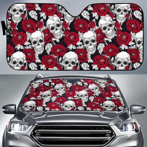 Red Peony Skull Car Auto Sun Shade