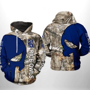 Rice Owls NCAA Camo Veteran Hunting 3D Printed Hoodie/Zipper Hoodie