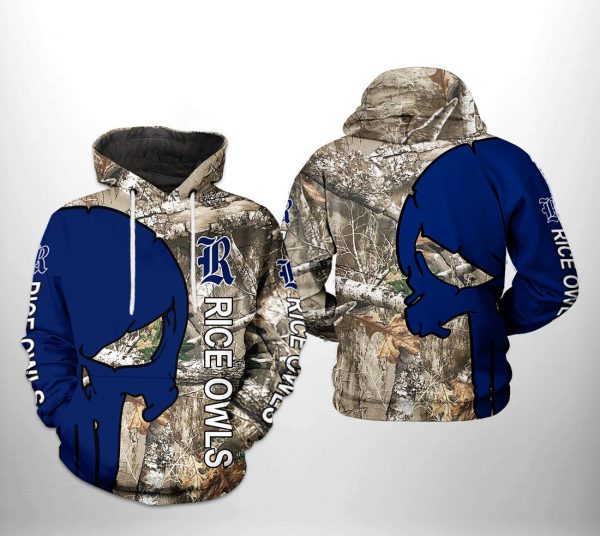 Rice Owls NCAA Camo Veteran Hunting 3D Printed Hoodie/Zipper Hoodie