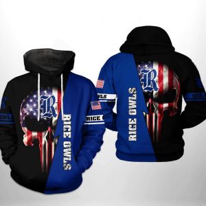 Rice Owls NCAA US Flag Skull 3D Printed Hoodie/Zipper Hoodie