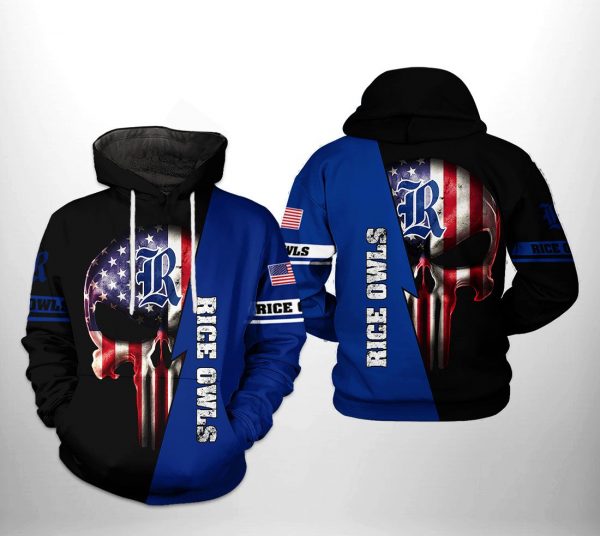 Rice Owls NCAA US Flag Skull 3D Printed Hoodie/Zipper Hoodie