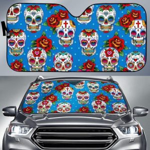 Rose Sugar Skull Car Auto Sun Shade