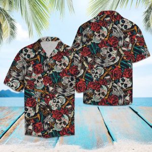 Rose Sugar Skull Hawaiian Shirt Summer Button Up