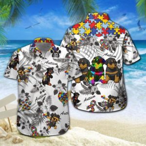 Rottweiler Autism Hawaiian Shirt Summer Button Up