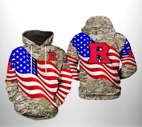 Rutgers Scarlet Knights NCAA US Flag Camo Veteran 3D Printed Hoodie/Zipper Hoodie