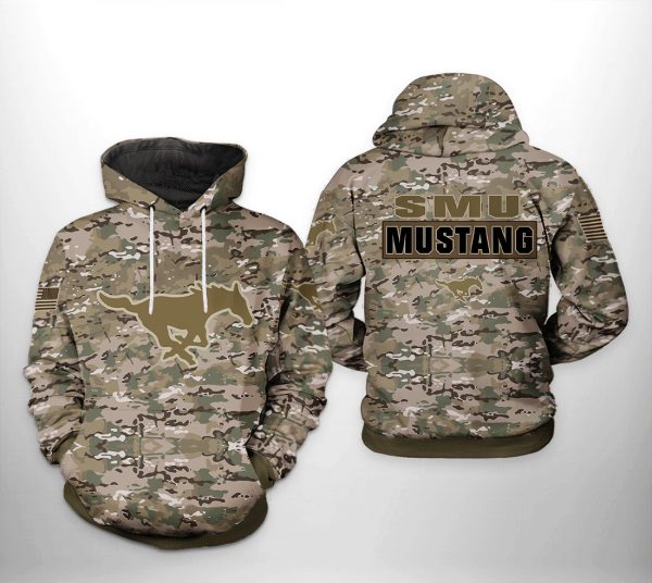 SMU Mustangs NCAA Camo Veteran 3D Printed Hoodie/Zipper Hoodie