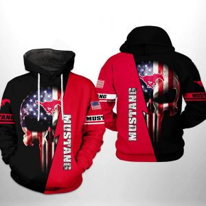 SMU Mustangs NCAA US Flag Skull 3D Printed Hoodie/Zipper Hoodie