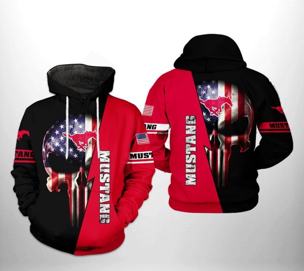 SMU Mustangs NCAA US Flag Skull 3D Printed Hoodie/Zipper Hoodie