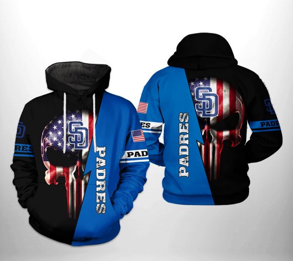 San Diego Padres MLB US Flag Skull 3D Printed Hoodie/Zipper Hoodie