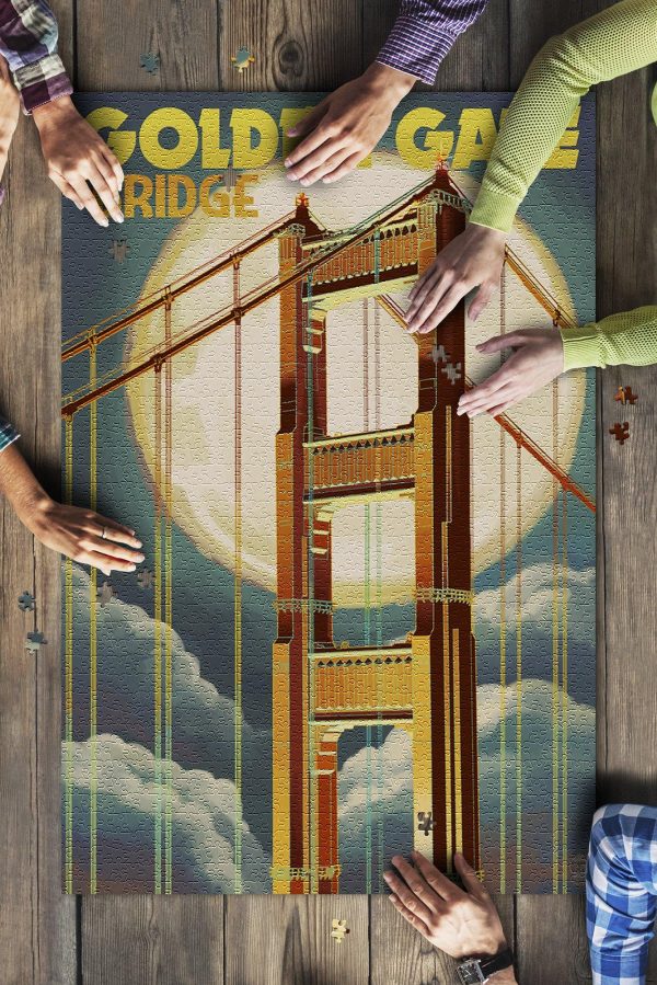 San Francisco, California Golden Gate Bridge And Moon Jigsaw Puzzle Set