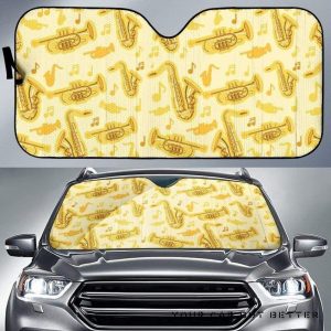 Saxophone Cornet Pattern Yellow Car Auto Sun Shade