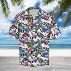 Shark Flower Hawaiian Shirt Summer Button Up