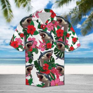 Shark Hibiscus Hawaiian Shirt Summer Button Up