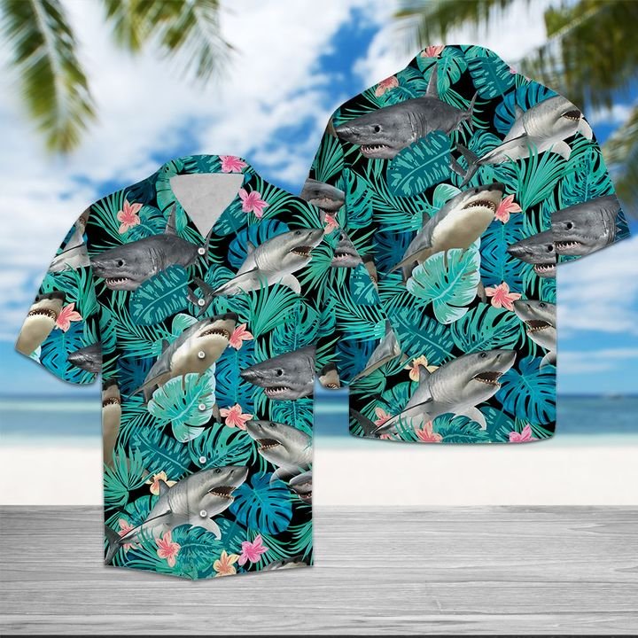 Shark Tropical Hawaiian Shirt Summer Button Up