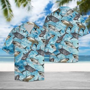 Shark Wave Water Hawaiian Shirt Summer Button Up