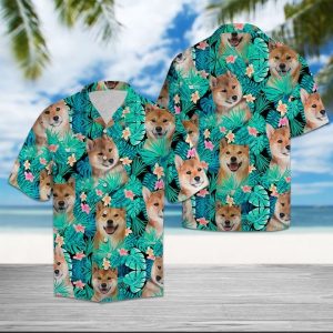 Shiba Inu Tropical Hawaiian Shirt Summer Button Up